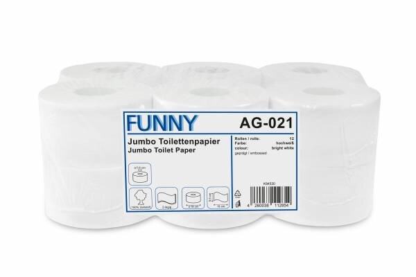 Jumbo Toilettenpapier, 2-lagig, Ø19cm, 12 Rollen