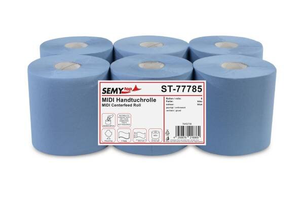 Handtuchrolle blau, 2-lagig, MIDI, 6 Rollen