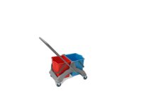 Doppelfahrwagen, Eimer 2x25 Liter rot & blau, Mopp-Presse