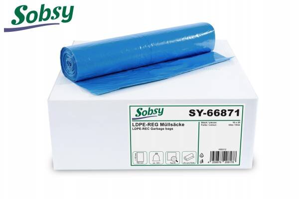 LDPE-Müllsäcke blau gerollt, 120 l, Typ 60, 250 Stück (10 Rollen à 25)