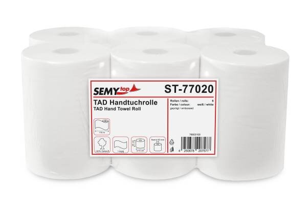 Handtuchpapier-Rolle, Premium, TAD, 20cm, 1-lg, weiß, 6 Rollen
