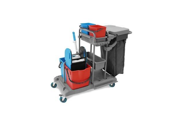 Reinigungswagen, 2x5 l + 2x18 l Eimer, Mopp-Presse