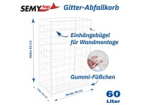 Gitter-Abfallkorb, weiß, Metall, ca. 60 Liter
