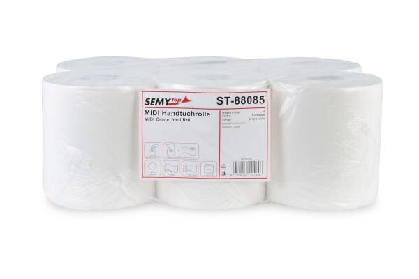 Handtuchrolle 2-lagig, MIDI, Zellstoff, 6 Rollen