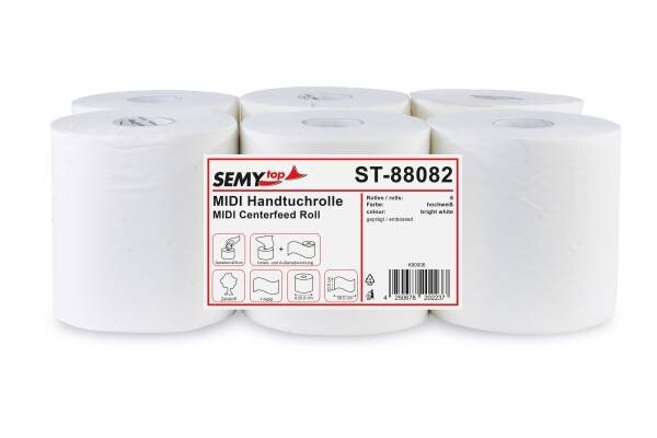 Handtuchrolle, 1-lagig, MIDI, hochweiß, 6 Rollen