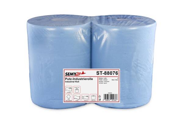 Industriepapierrolle, 2-lagig, 100% Zellstoff, blau, 2 Rollen à 1.000 Blatt